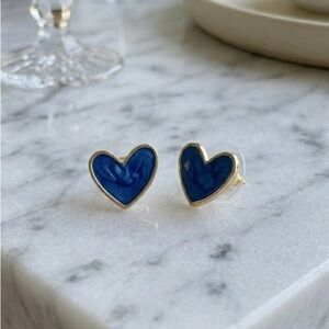 Heart Enamel Stud Earrings Blue Gold-tone Egde NWOT